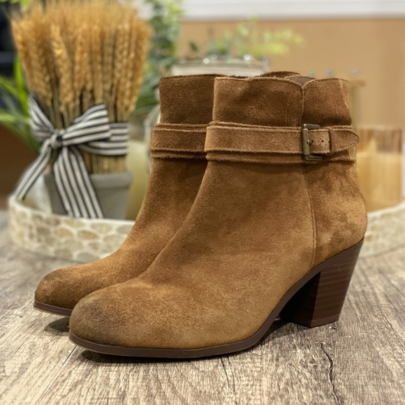 Sam Edelman Shoes - Sam Edelman Lynne Suede Booties Women’s Tan Heeled Ankle Boots Size 8